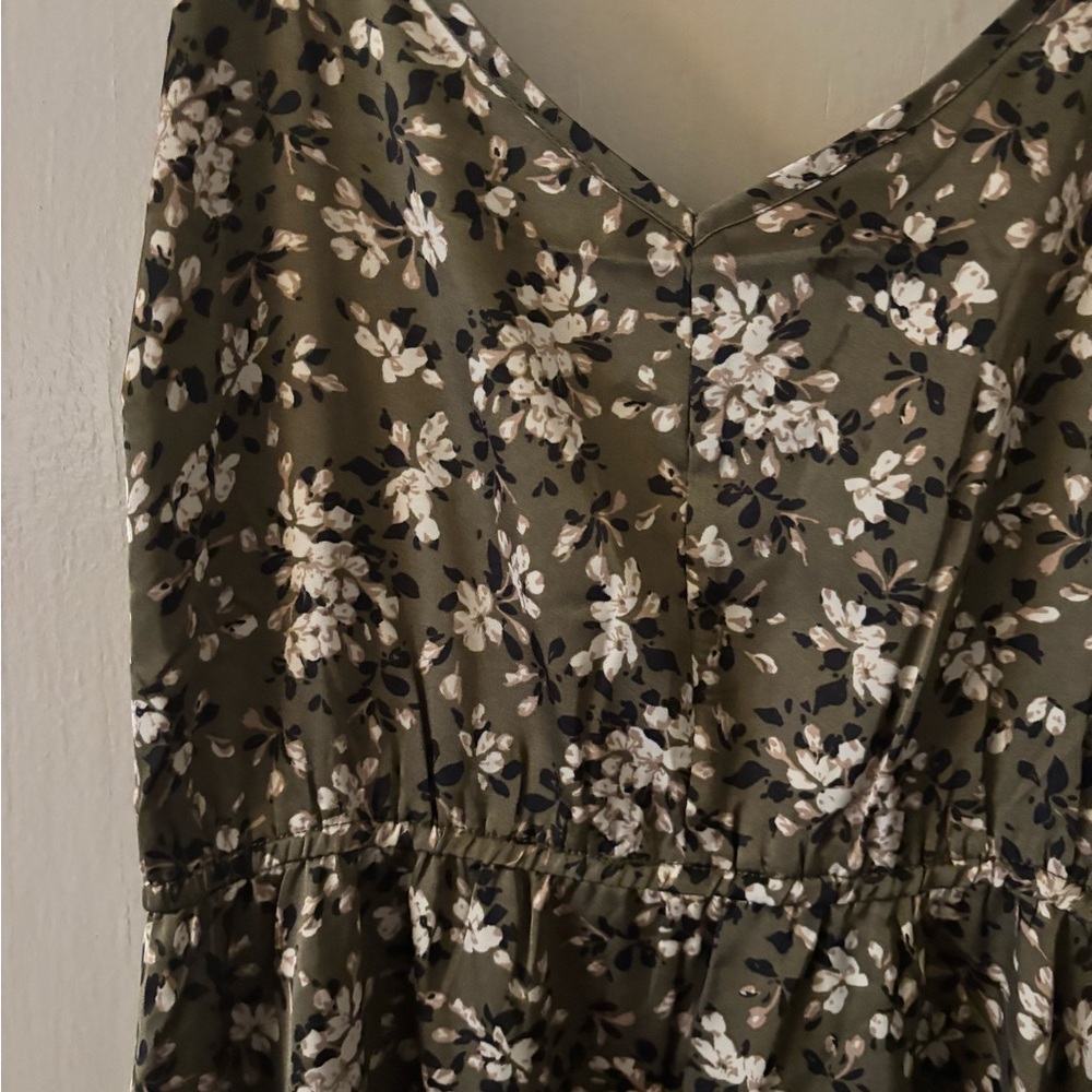Joyfolie Olive Floral V-Neck Dress